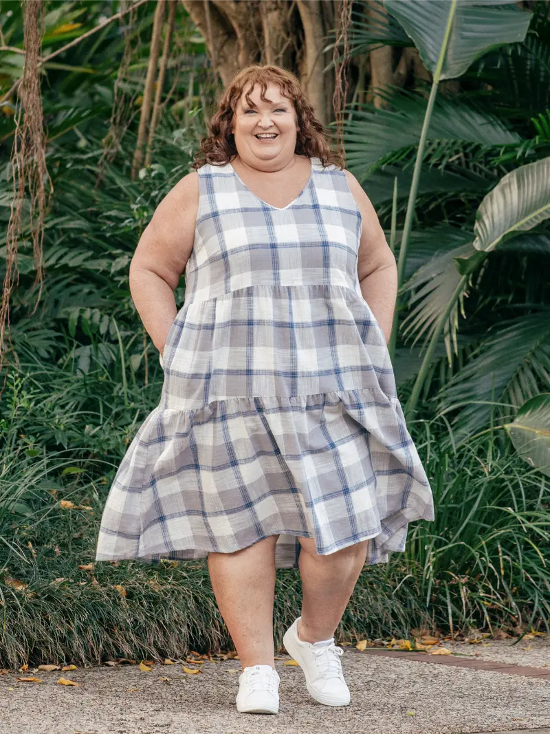 Amy Dress Gingham Grd Madras Check Size 22 Front