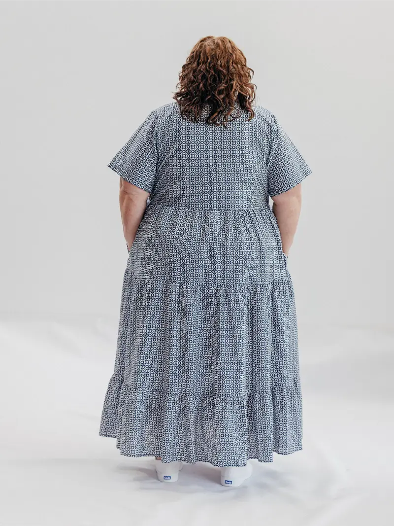 SFJ Lucy Maxi Dress Back Cotton Tile Navy White Size 22